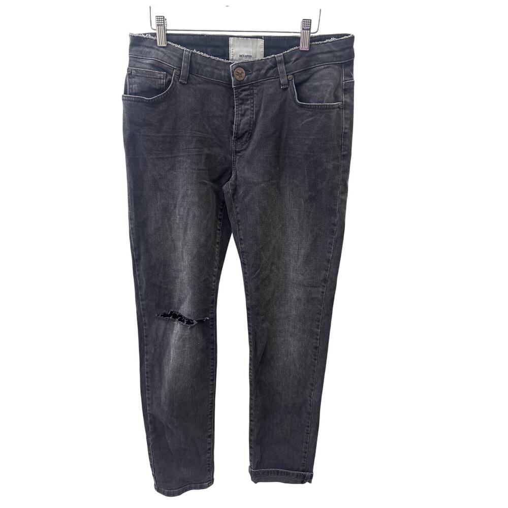 One Teaspoon Sz 26 Awesome Baggies Black Low Rise Straight Leg Ripped Knee Jeans